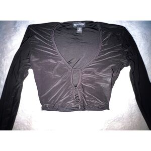 Silky Open Front Black Long Sleeve Crop Top